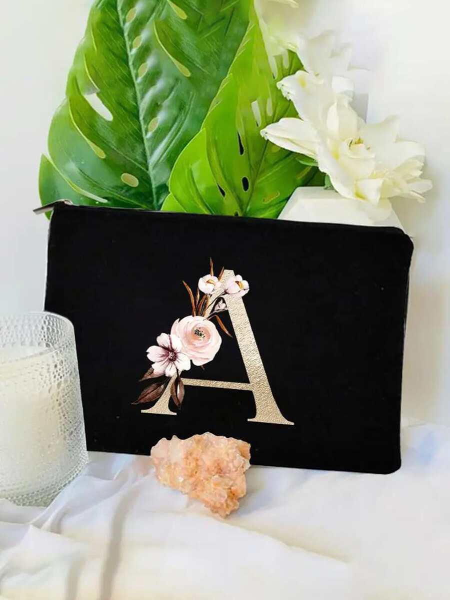 Portable Printed Cosmetic Bag With Zipper Simple Makeup Organizer Multifunctional Toiletry Bag (Random Zipper Direction) S - Best Teacher Ever Makeup Bag Teacher Appreciation Gifts Birthday Gift Gift For Women Make Up Organizer For Makeup Tools Wash Bag Gift For Girl Mom, Best Teacher Gifts Forever - Black - View 1