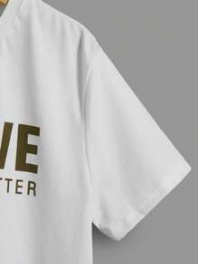 SHEIN 男孩字母圖案T恤和腰部抽繩短褲 - 橄欖綠 - 查看 5