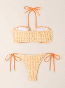 Plain Halter Tie Side Bikini Set - Orange - View 2