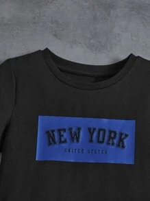 SHEIN Toddler Boys Letter Graphic Tee & Flap Pocket Shorts - Blue - View 4