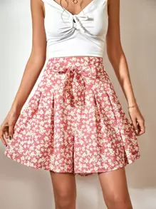 SHEIN Frenchy 碎花腰帶百褶裙裤 - 彩色 - 查看 3