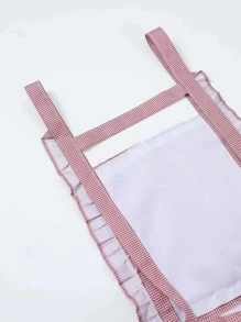 1入組格紋圖案蕾絲邊圍裙,滌綸烹飪圍裙適用於廚房 - 彩色 - 查看 6