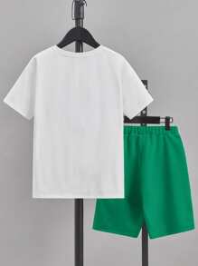 SHEIN Tween Boy Figure Graphic Tee & Shorts - Green - View 2