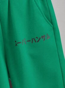 SHEIN Tween Boy Figure Graphic Tee & Shorts - Green - View 4