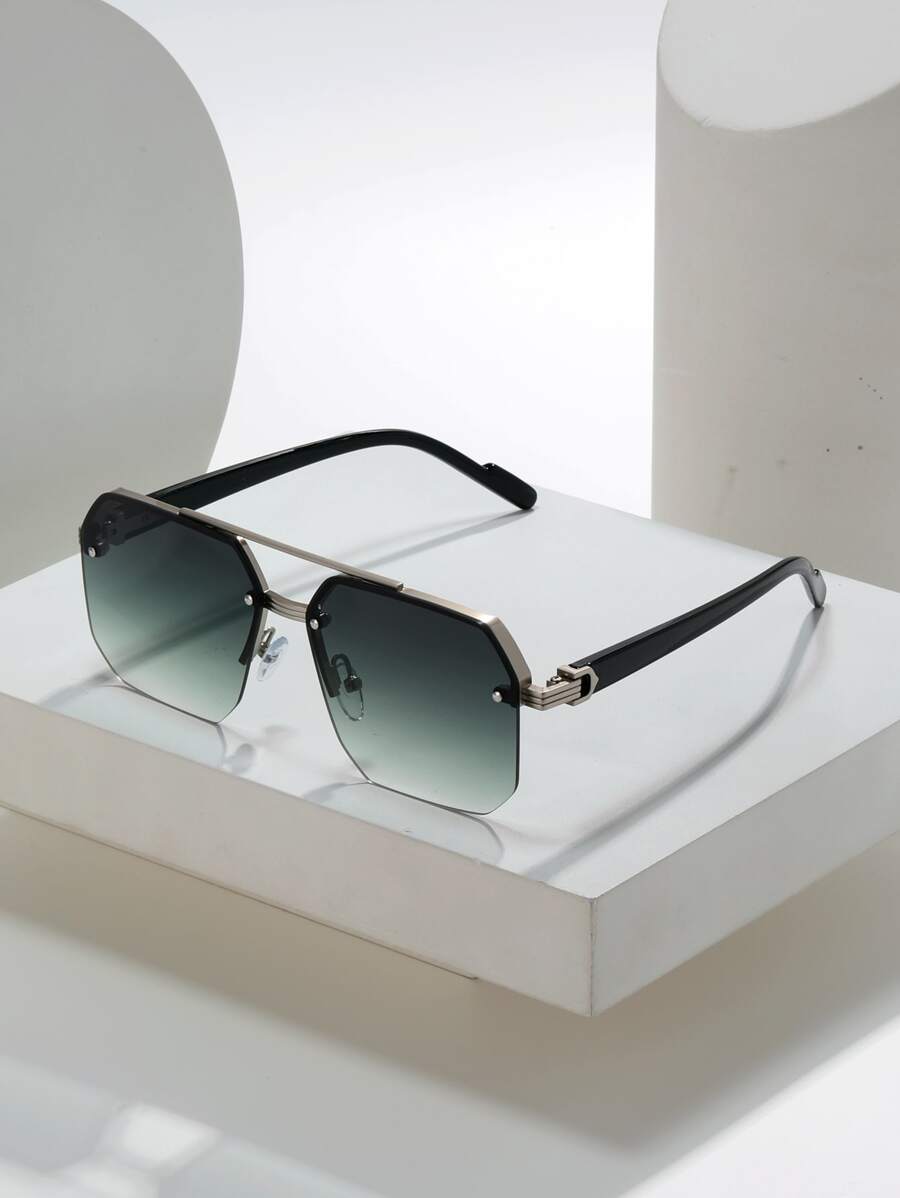 POLASUP 1pc Men's Metal Double-Beam Fashion Glasses For Summer Beach Vacation,Outdoor,Travel Back To School Fashionable Preppy School Look - 彩色 - 查看 1