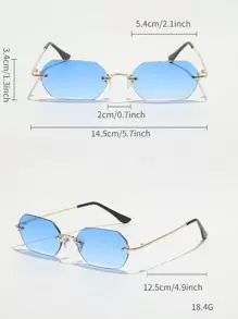 015835340007 1副迷你六边形无框复古全金属渐变太阳镜，适合街头、海滩、通勤、经典复古旅行时尚（附赠挂绳、眼镜盒、清洁布） - 彩色 - 查看 4