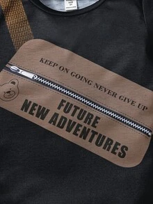 SHEIN Toddler Boys Slogan Graphic Tee & Ripped Denim Shorts - Multicolor - View 4