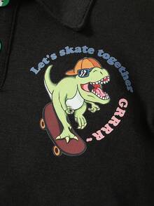 SHEIN 小男童恐龍和字母圖案POLO衫和短褲附包