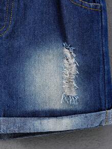 SHEIN Toddler Boys Slogan Graphic Tee & Ripped Denim Shorts - Multicolor - View 5