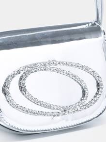 Mini Saddle Bag Silver Rhinestone Decor Top Handle - Silver - View 7