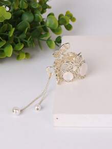 1pc Women Rhinestone & Faux Pearl Cherry Decor Fashion Hair Claw - Gold - View 1