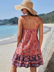 SHEIN Maternidad Vestido de tirantes con estampado floral bajo con fruncido - Multicolor - Ver 2