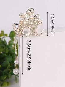 1pc Women Rhinestone & Faux Pearl Cherry Decor Fashion Hair Claw - Gold - View 4