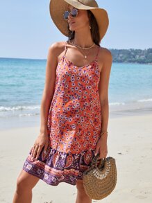 SHEIN Maternidad Vestido de tirantes con estampado floral bajo con fruncido - Multicolor - Ver 6