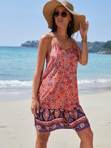 SHEIN Maternidad Vestido de tirantes con estampado floral bajo con fruncido - Multicolor - Ver 7