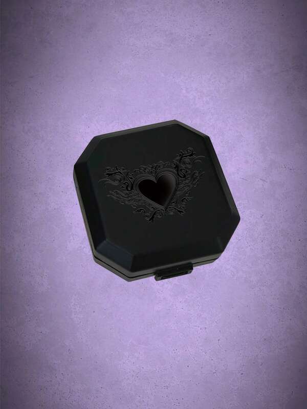 ROMWE Goth vintage Marco & con estampado de corazón Caja de almacenamiento de píldora