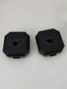 ROMWE Goth 復古邊框和愛心圖案藥丸收納盒 - 黑色 - 查看 2