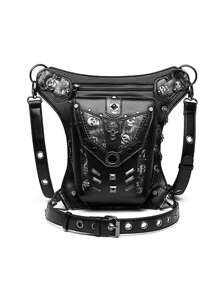 Motorcycle Rider Waist Bag Steampunk Hip Belt Bag Retro Punk Rock Bag Phone Pouch - Black - View 1