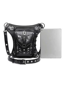 Motorcycle Rider Waist Bag Steampunk Hip Belt Bag Retro Punk Rock Bag Phone Pouch - Black - View 4