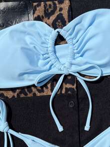 SHEIN Swim Summer Beach Drawstring Bandeau Tie Side Bikini Set - Baby Blue - View 3