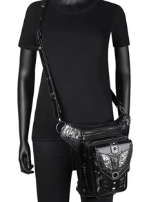 Motorcycle Rider Waist Bag Steampunk Hip Belt Bag Retro Punk Rock Bag Phone Pouch - Black - View 5