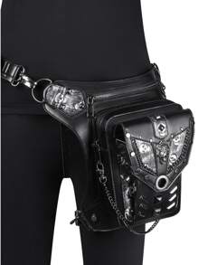 Motorcycle Rider Waist Bag Steampunk Hip Belt Bag Retro Punk Rock Bag Phone Pouch - Black - View 6