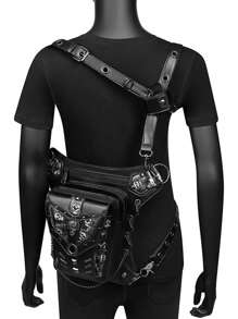 Motorcycle Rider Waist Bag Steampunk Hip Belt Bag Retro Punk Rock Bag Phone Pouch - Black - View 7