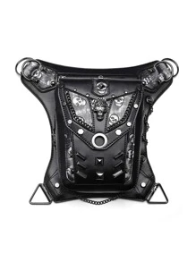 Motorcycle Rider Waist Bag Steampunk Hip Belt Bag Retro Punk Rock Bag Phone Pouch - Black - View 8