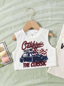Toddler Girls Car & Letter Graphic Tank Top - White - View 1