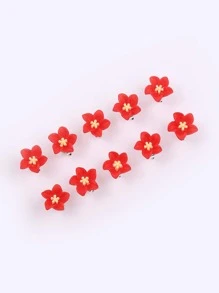 10入組女士樹脂花迷你髮夾,甜美風和時尚學院風,適用於日常穿著和旅行 - 紅色 - 查看 2