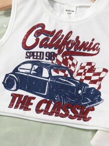 Toddler Girls Car & Letter Graphic Tank Top - White - View 4