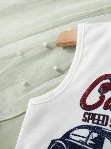 Toddler Girls Car & Letter Graphic Tank Top - White - View 5