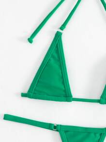 Halter Micro Triangle Bikini Set - Green - View 4