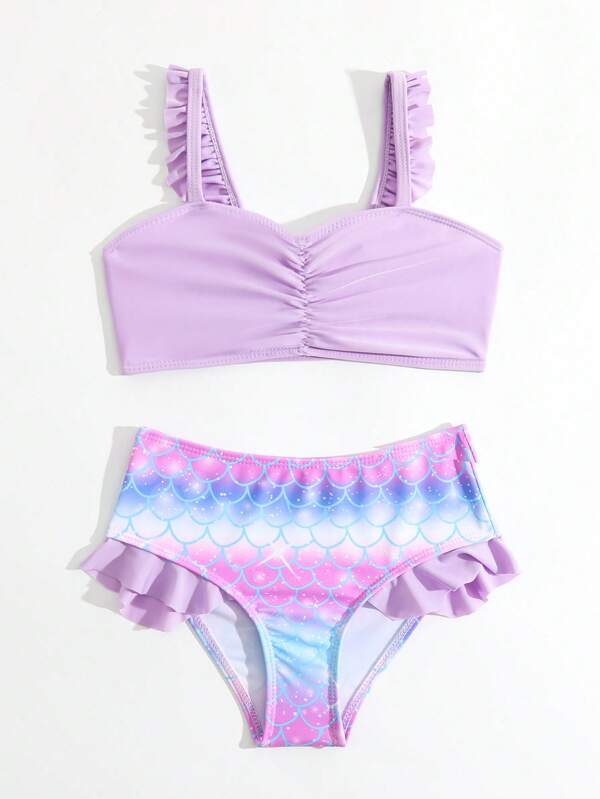 Toddler Girls Fish Scales Print Ruffle Trim Bikini Swimsuit SHEIN UK