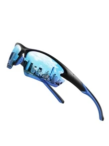 1副男士钓鱼运动眼镜，半框设计，硅胶防滑鼻托，可更换镜片（黑色、蓝色、冰蓝色、红色涂层），适合户外运动、驾驶、徒步旅行、旅游（包含运动绑带、便携式拉链盒、清洁布） - 彩色 - 查看 2