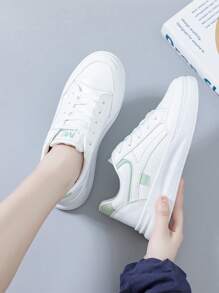 女士字母圖案前綁帶運動鞋 - 白色 - 查看 1