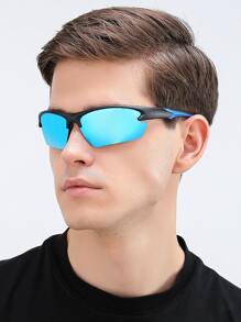 1副男士钓鱼运动眼镜，半框设计，硅胶防滑鼻托，可更换镜片（黑色、蓝色、冰蓝色、红色涂层），适合户外运动、驾驶、徒步旅行、旅游（包含运动绑带、便携式拉链盒、清洁布） - 彩色 - 查看 3