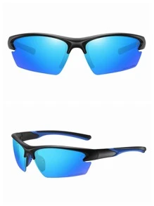 1副男士钓鱼运动眼镜，半框设计，硅胶防滑鼻托，可更换镜片（黑色、蓝色、冰蓝色、红色涂层），适合户外运动、驾驶、徒步旅行、旅游（包含运动绑带、便携式拉链盒、清洁布） - 彩色 - 查看 4