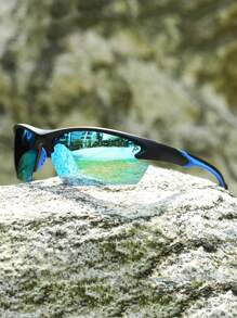 1副男士钓鱼运动眼镜，半框设计，硅胶防滑鼻托，可更换镜片（黑色、蓝色、冰蓝色、红色涂层），适合户外运动、驾驶、徒步旅行、旅游（包含运动绑带、便携式拉链盒、清洁布） - 彩色 - 查看 5