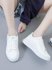 女士字母圖案前綁帶運動鞋 - 白色 - 查看 4