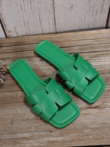 Xăng đan nữ da rắn dập nổi, Xăng đan thời trang bằng da sợi nhỏ nhân tạo - màu xanh lá - Xem 5