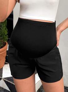 SHEIN Maternity Phone Pocket Adjustable Waist Shorts - Black - View 5