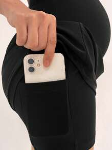 SHEIN Maternity Phone Pocket Adjustable Waist Shorts - Black - View 6