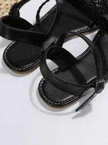 Donna Sandali piatti dettaglio intrecciato cinturino alla caviglia vacanza Estate - nero - Visualizzare 3