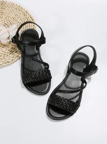 Donna Sandali piatti dettaglio intrecciato cinturino alla caviglia vacanza Estate - nero - Visualizzare 5