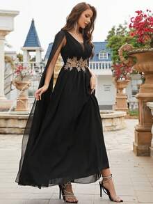 UNITHORSE Appliques Detail Chiffon Bridesmaid Dress