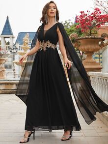 UNITHORSE Appliques Detail Chiffon Bridesmaid Dress