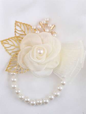 1 pièce Bracelet de corsage de mariage décoré de strass et de feuille d'or pour mariée ou demoiselle d'honneur, Saint-Valentin