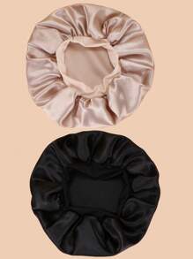 2个装弹力针织编织发帽丝绸睡帽缎面睡帽 - 彩色 - 查看 3