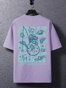 Claim Dot Hombres Camiseta con estampado de dibujos animados y letra - Púrpura malva - Ver 2